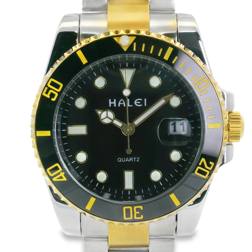 Halei Dive 40 mm Stainless Steel Back Watch – Water‑Resistant, Two‑Tone Bracelet, Fast UK Delivery