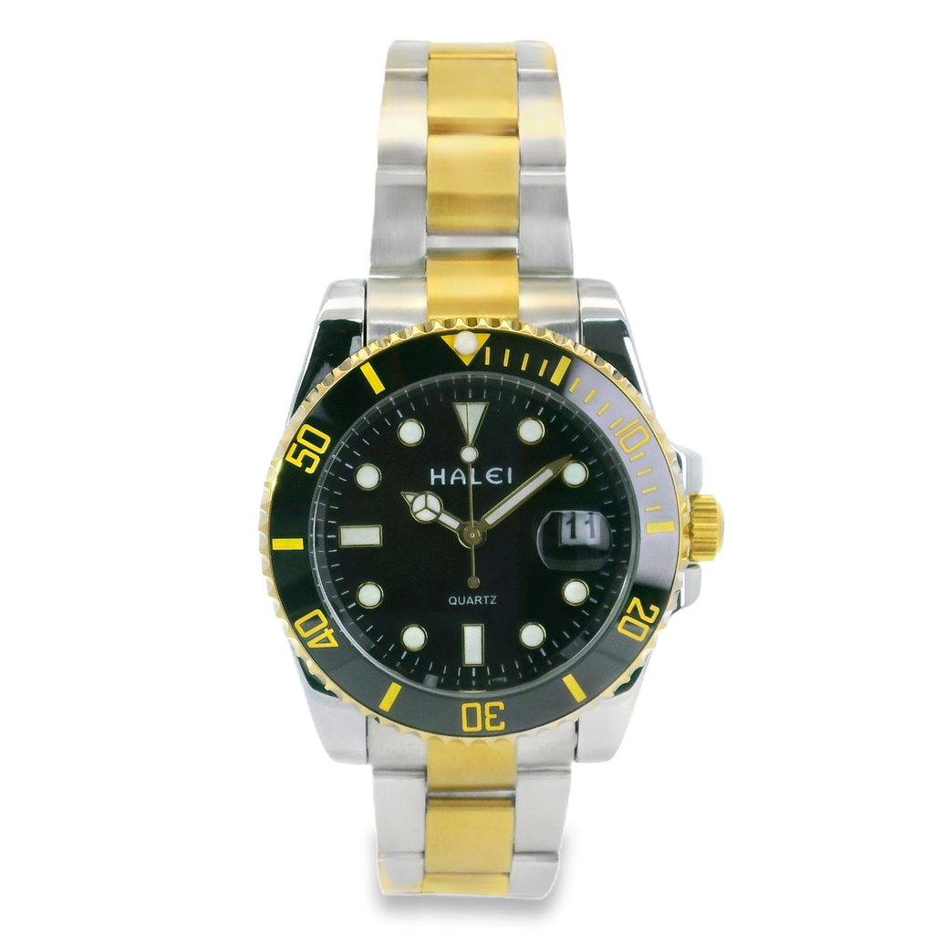 Halei Dive 40 mm Stainless Steel Back Watch – Water‑Resistant, Two‑Tone Bracelet, Fast UK Delivery