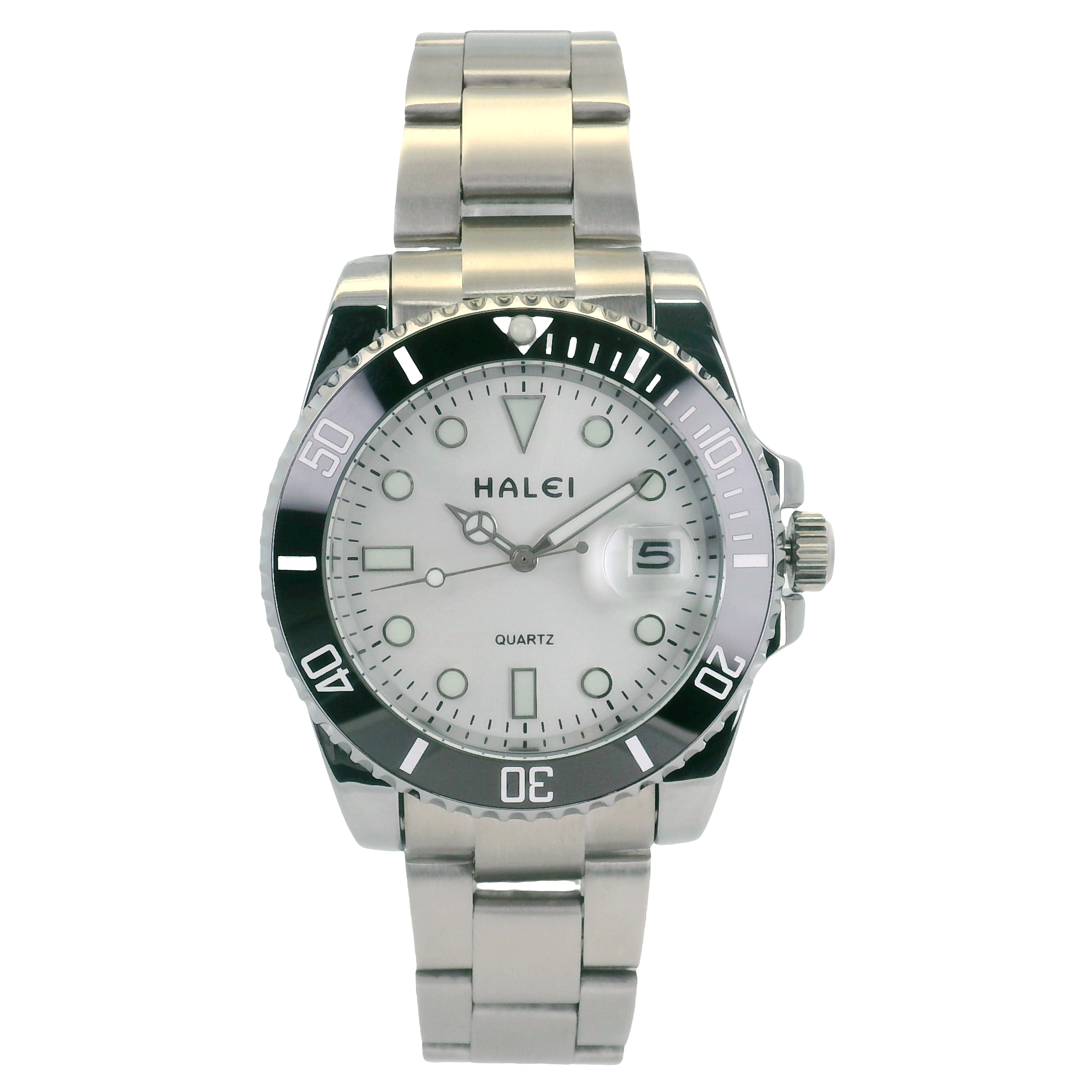 Halei Dive 40 mm Stainless Steel Back Watch – Water‑Resistant, Silver-Tone Bracelet, Fast UK Delivery
