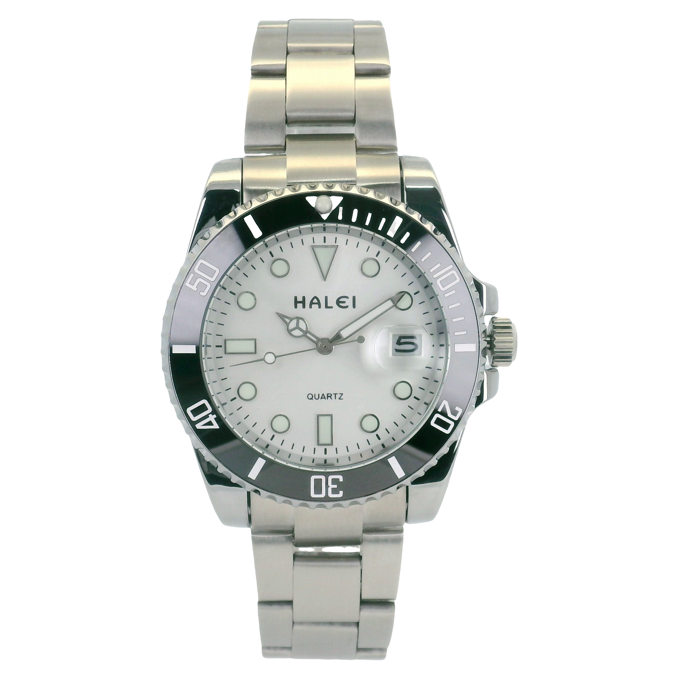 Halei Dive 40 mm Stainless Steel Back Watch – Water‑Resistant, Silver-Tone Bracelet, Fast UK Delivery