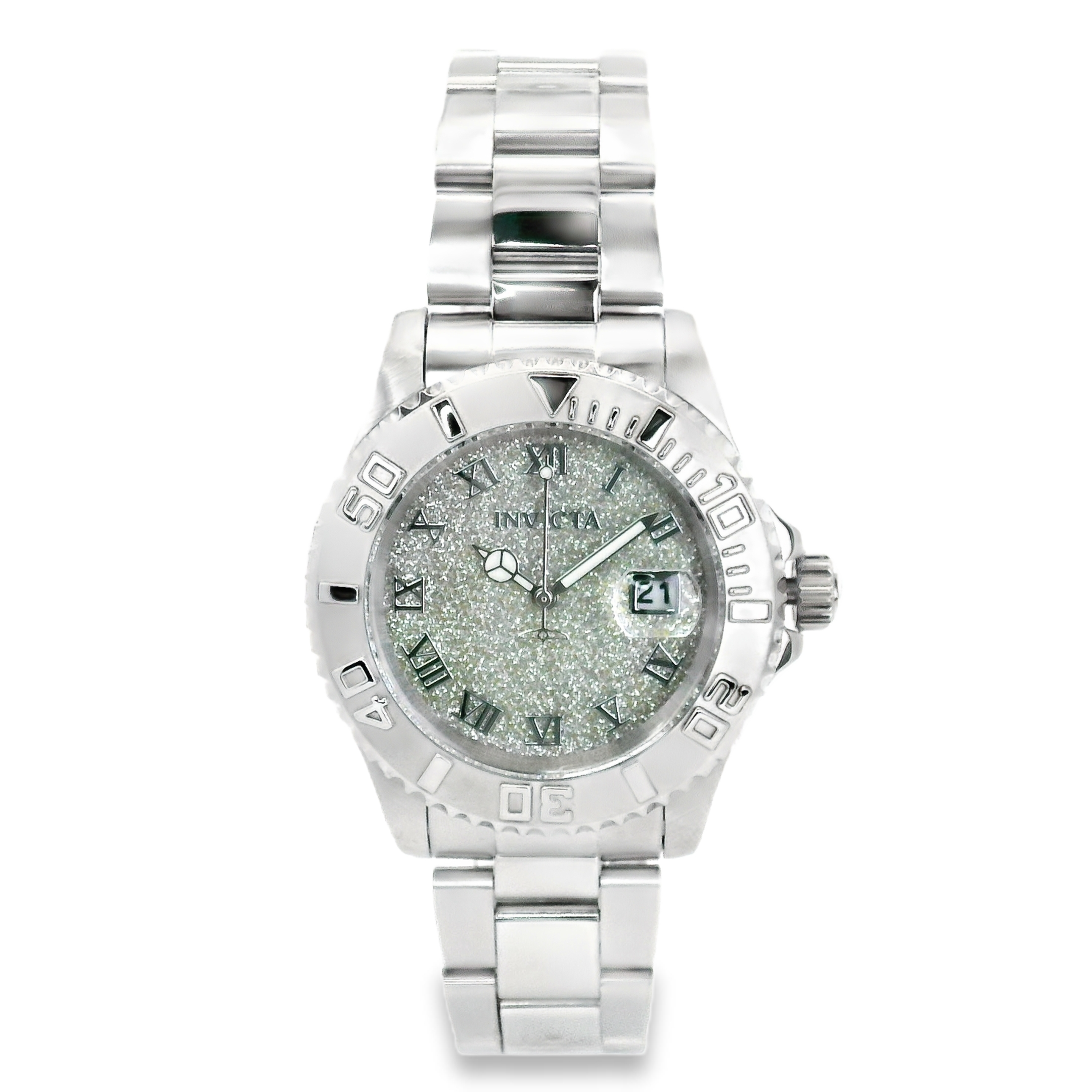 White Gold-Tone Stainless Steel Crystal Watch – 40mm Rotating Bezel, Date Window, Luxury -Quartz