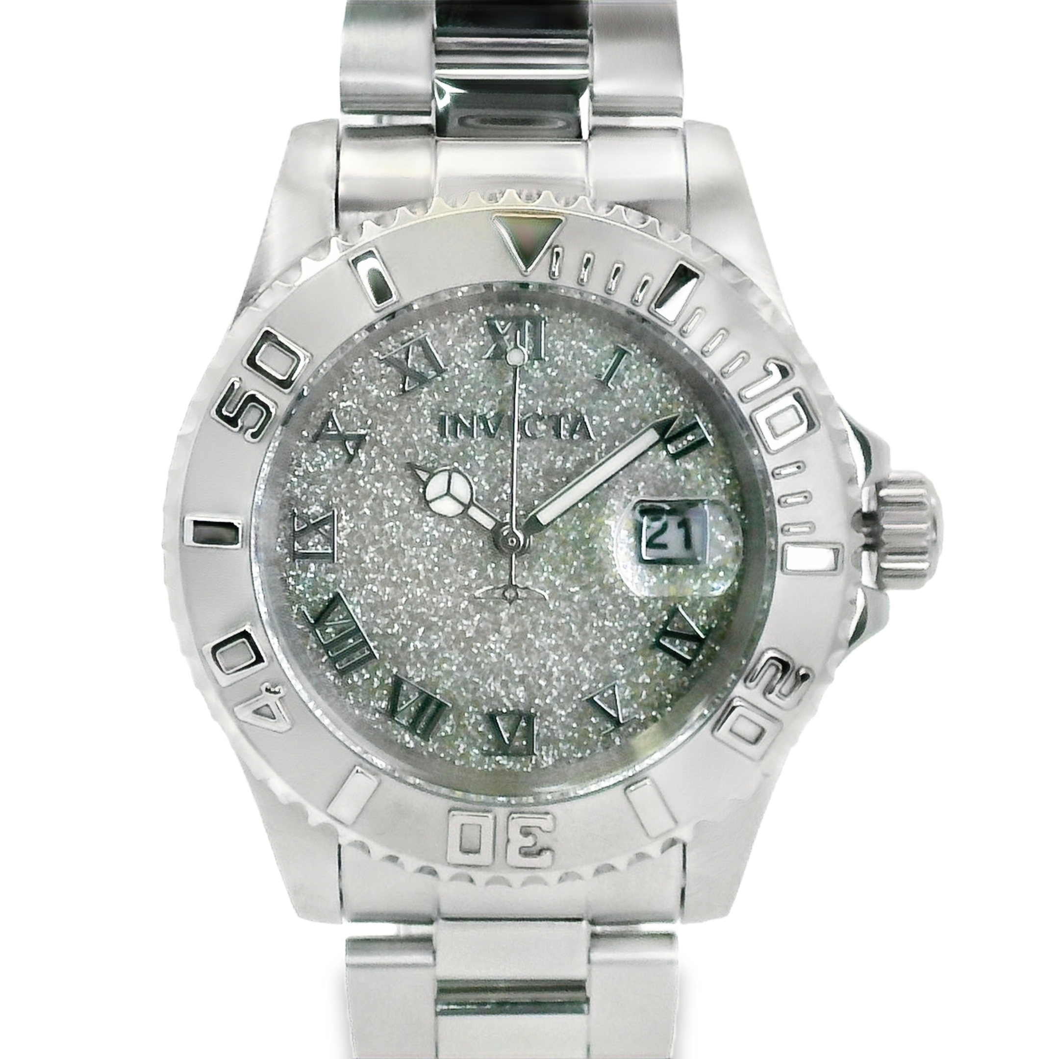 White Gold-Tone Stainless Steel Crystal Watch – 40mm Rotating Bezel, Date Window, Luxury -Quartz