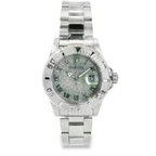 White Gold-Tone Stainless Steel Crystal Watch – 40mm Rotating Bezel, Date Window, Luxury -Quartz