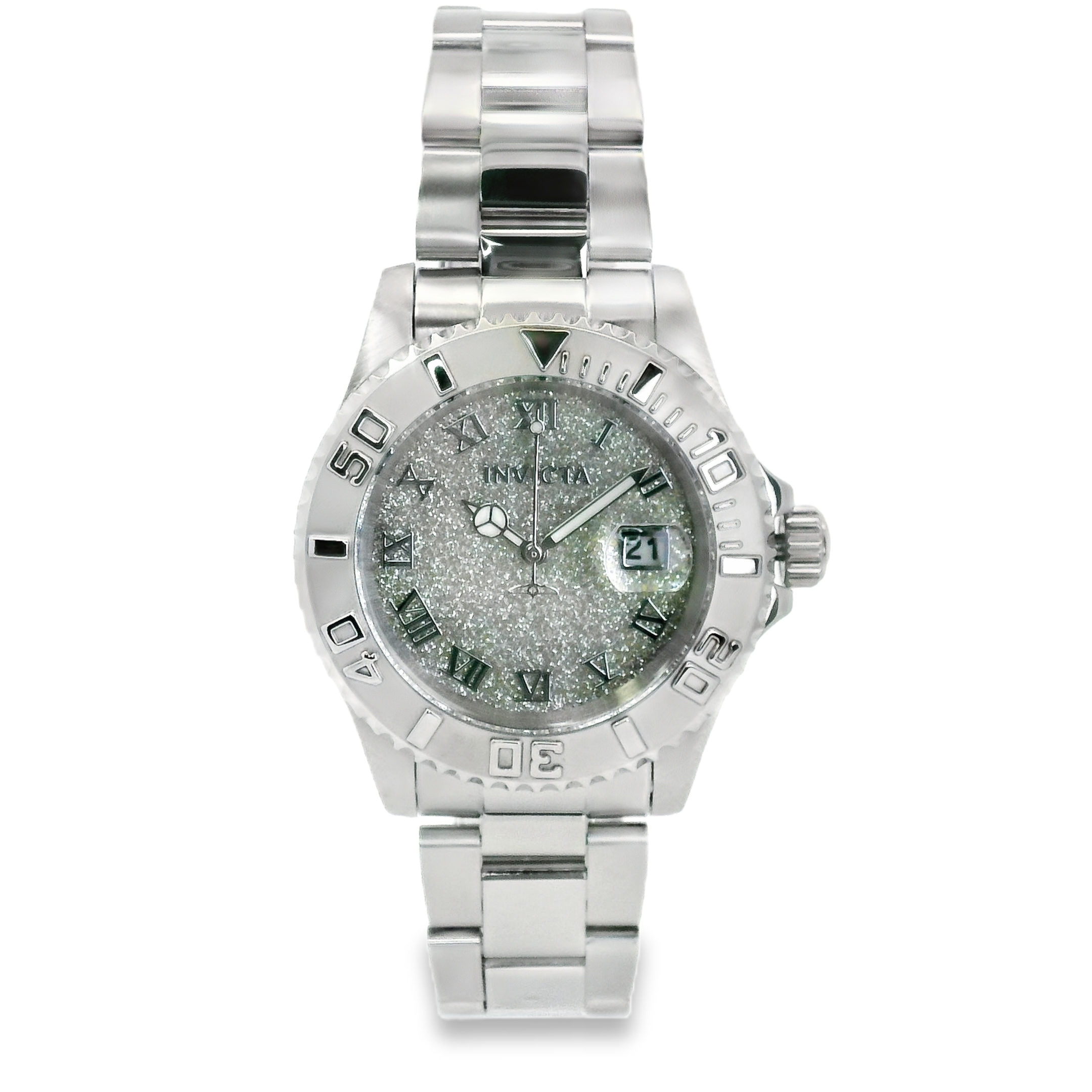 White Gold-Tone Stainless Steel Crystal Watch – 40mm Rotating Bezel, Date Window, Luxury -Quartz