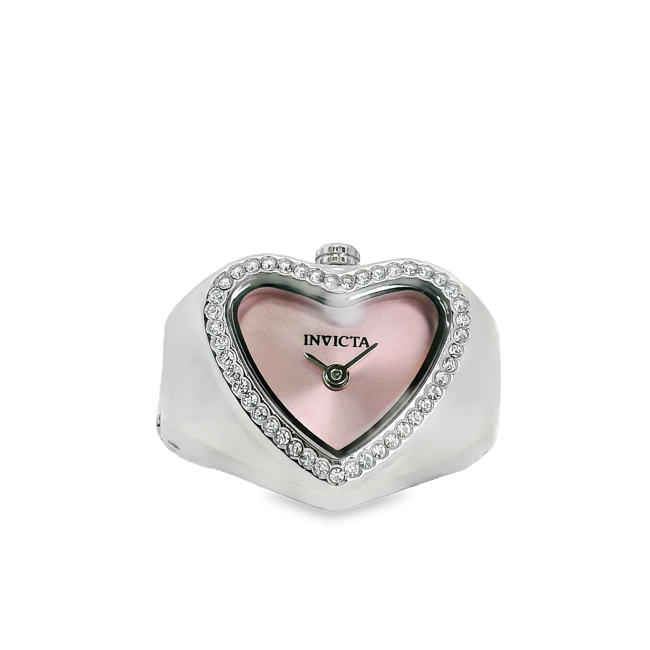 Invicta Angel Mini 49571 – White Gold Heart‑Shaped Halo Watch-Ring with Pink Dial