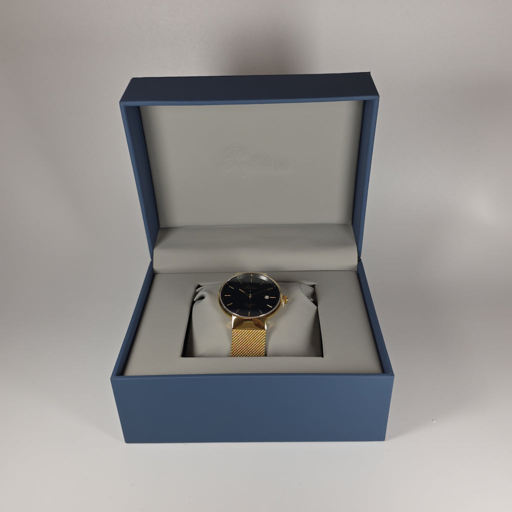 Pafolina Watch Minimalist – Scratch-resistant Sapphire Crystal Black & Gold-Tone Mesh Edition 40mm