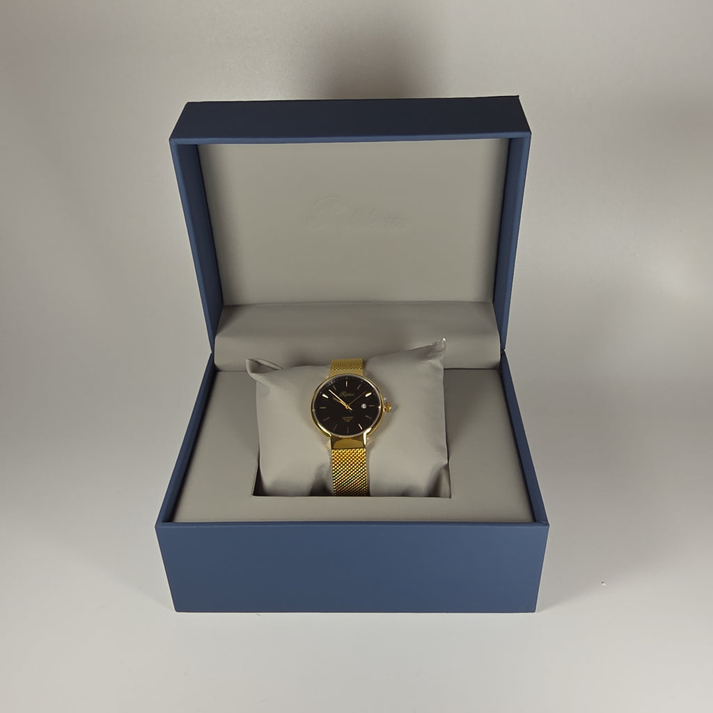 Pafolina Watch Minimalist – Scratch-resistant Sapphire Crystal Black & Gold-Tone Mesh Edition 30mm