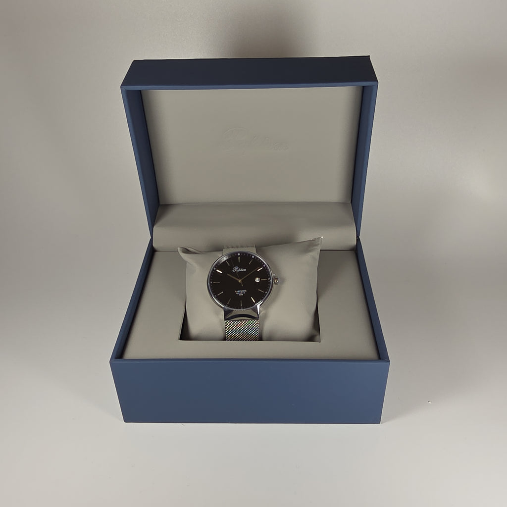 Pafolina Watch Minimalist – Scratch-resistant Sapphire Crystal Black & Silver-Tone Mesh Edition 40mm