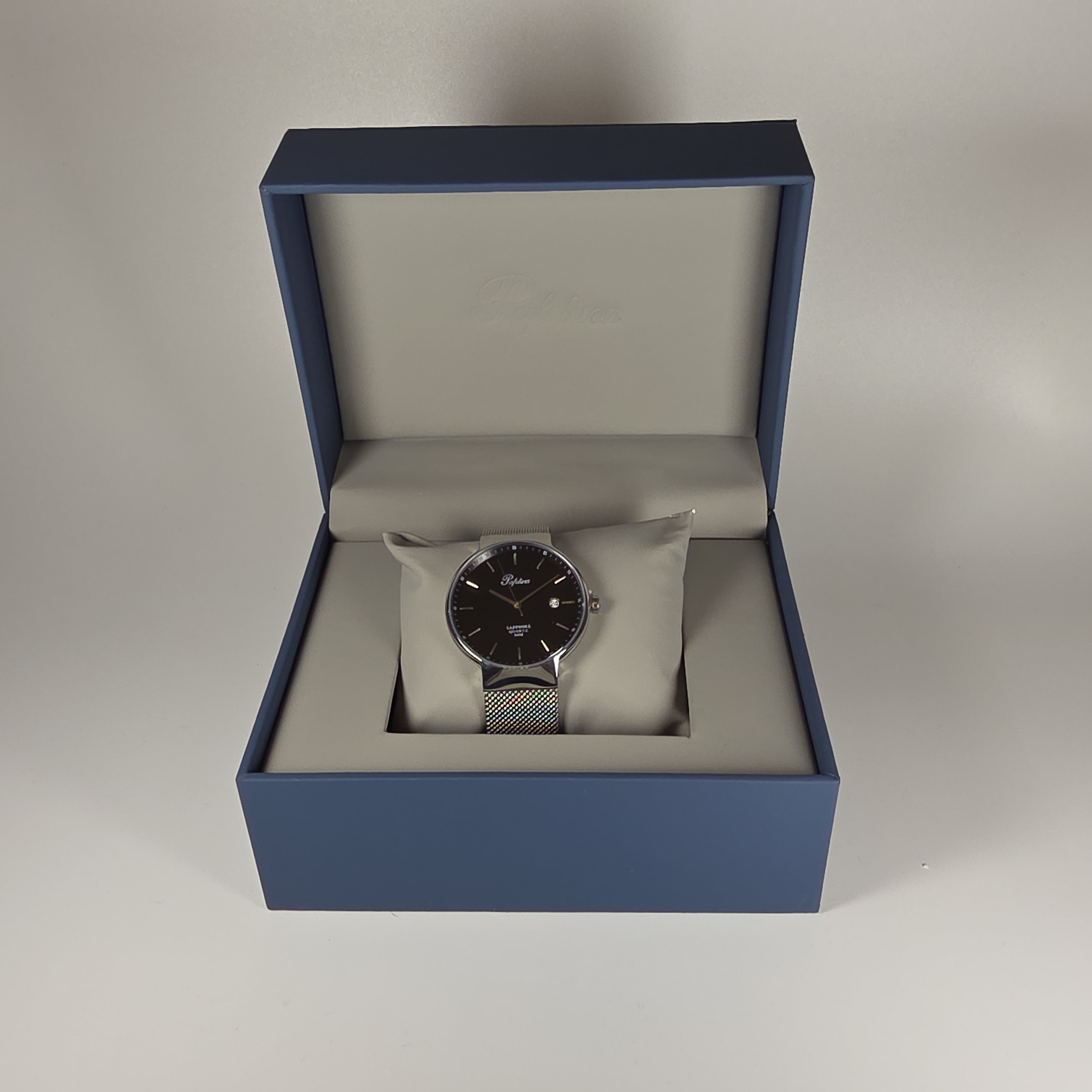 Pafolina Watch Minimalist – Scratch-resistant Sapphire Crystal Black & Silver-Tone Mesh Edition 40mm