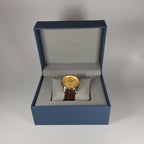 Pafolina Elegant Sapphire Quartz – Classic Gold-Tone & Brown 40mm
