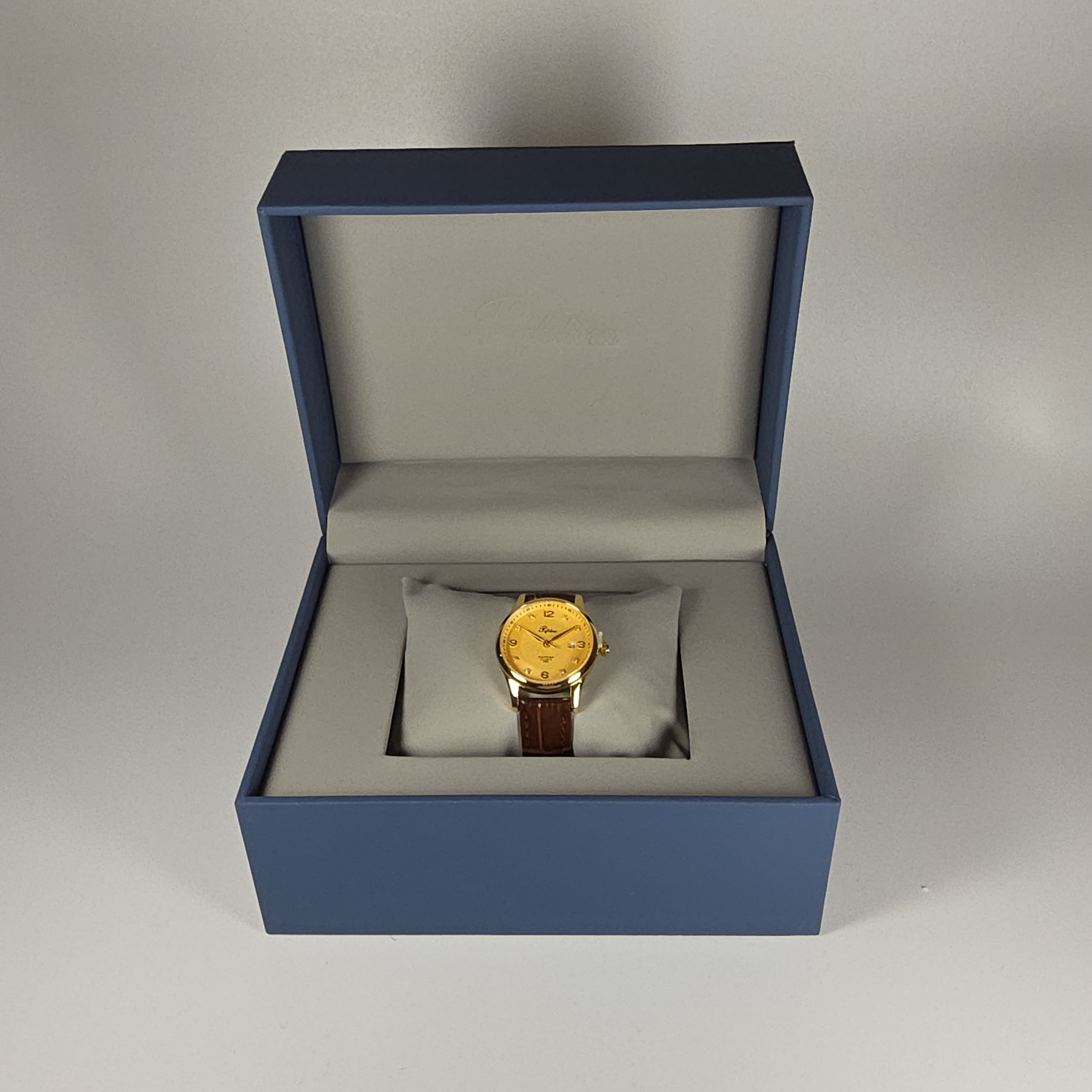 Pafolina Watch Elegant Sapphire Quartz – Classic Gold-Tone & Brown Leather Strap 28 mm