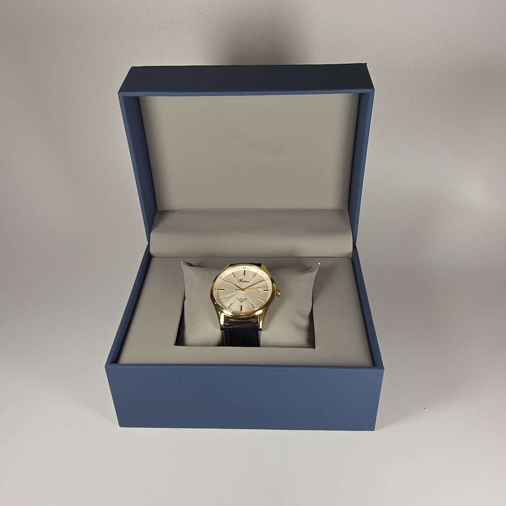 Pafolina Elegant Sapphire Quartz – Classic White Dial Gold & Black 40mm