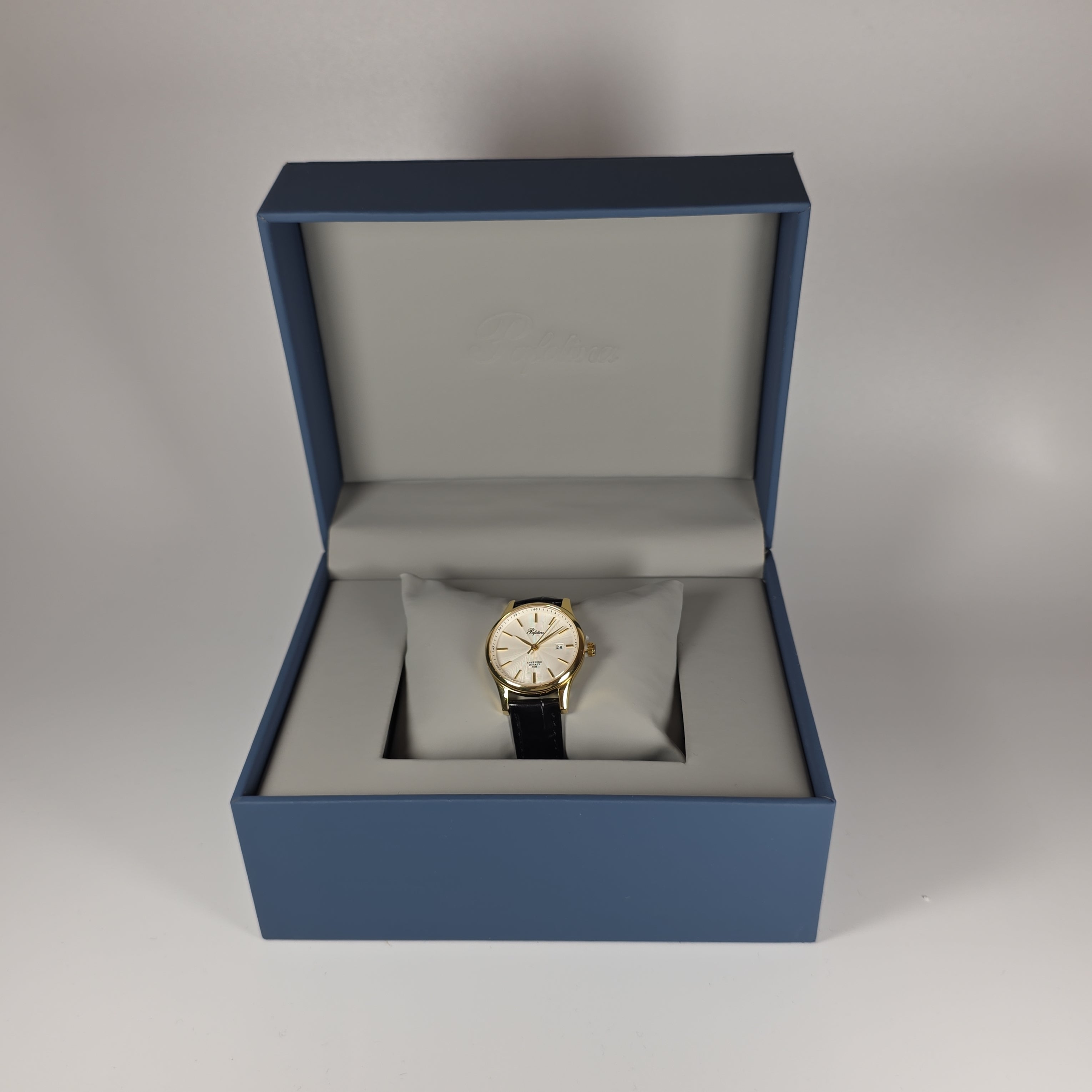 Pafolina Elegant Sapphire Quartz – Classic White Dial Gold & Black 28mm