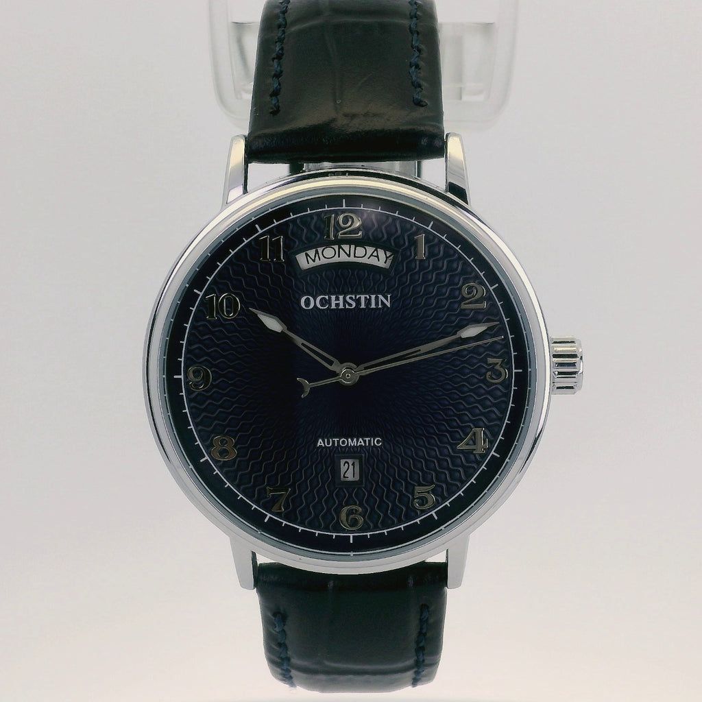 Automatic Mechanical Watch Day-Date Ochstin 22 jewels 42mm - Navy Blue Leather