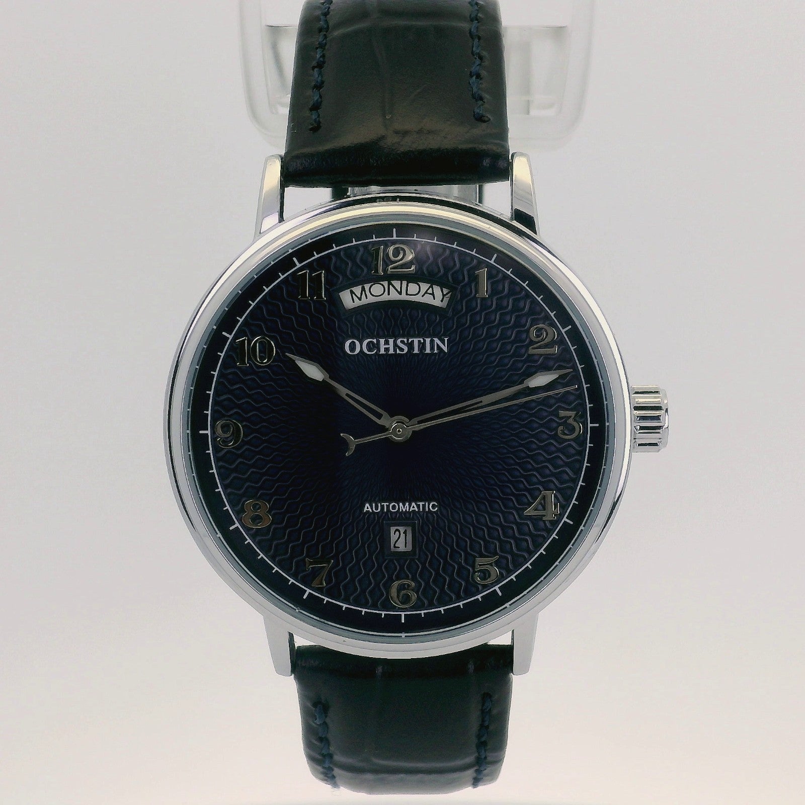 Automatic Mechanical Watch Day-Date Ochstin 22 jewels 42mm - Navy Blue Leather