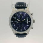 Watch Chronograph Sinobi Date Quartz Leather Strap Navy Blue 42mm