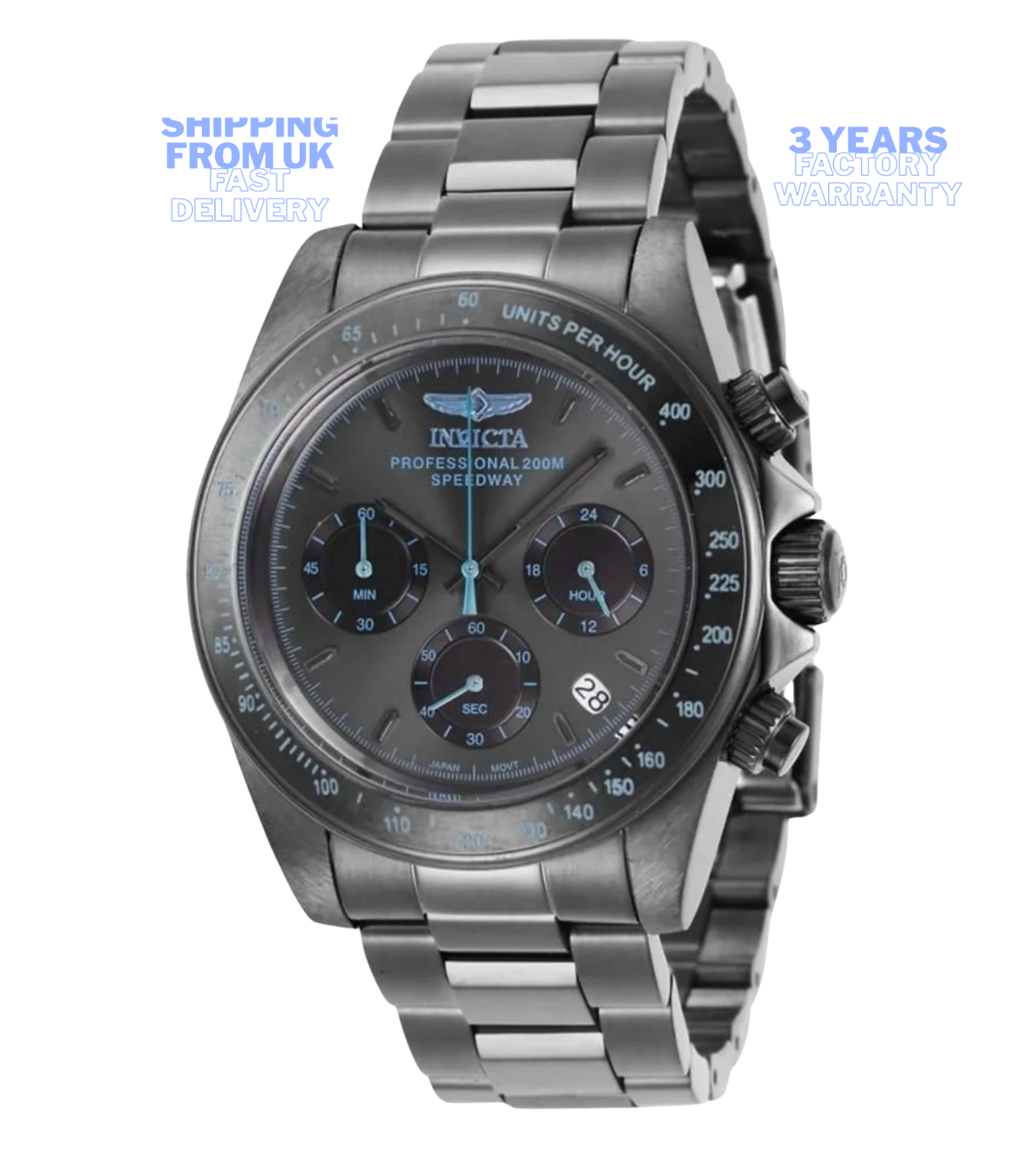 Invicta Speedway Watch - 39.5mm Gunmetal Quartz - WR 200mts Fast UK Shipping