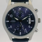Watch Chronograph Sinobi Date Quartz Leather Strap Navy Blue 42mm