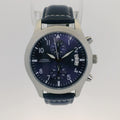 Watch Chronograph Sinobi Date Quartz Leather Strap Navy Blue 42mm