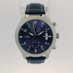 Watch Chronograph Sinobi Date Quartz Leather Strap Navy Blue 42mm
