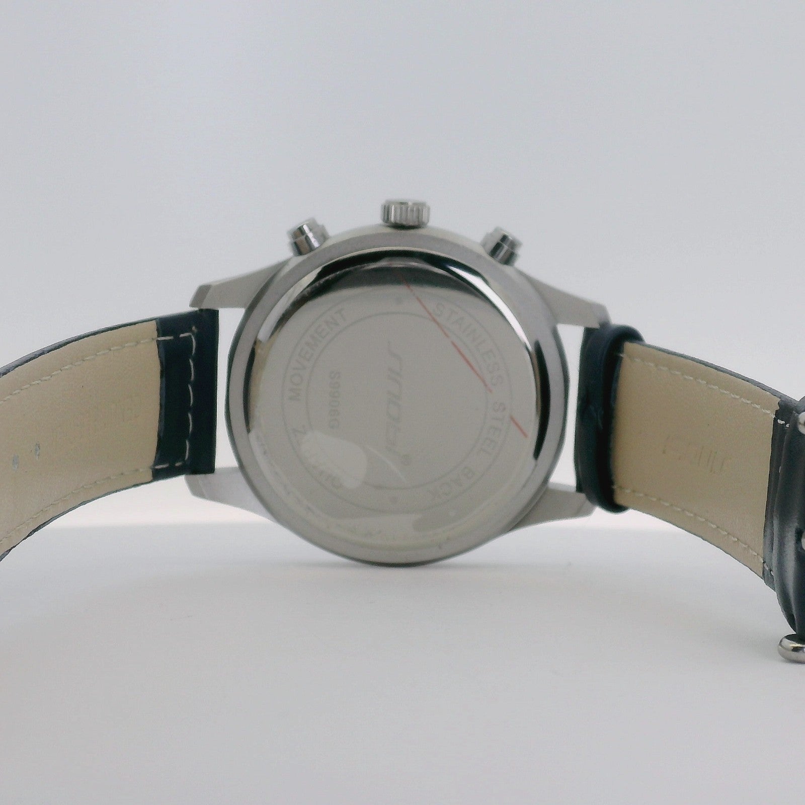 Watch Chronograph Sinobi Date Quartz Leather Strap Navy Blue 42mm