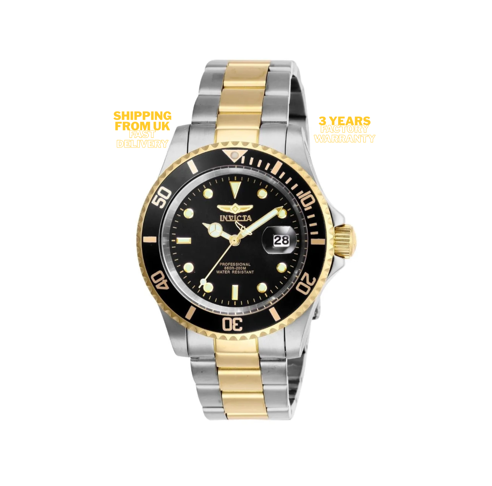 Watch Invicta Pro Diver for Men - 40mm - Steel, Gold - 200 mts Water Resistance