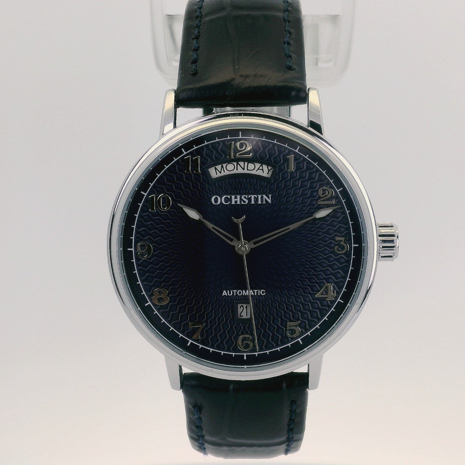 Automatic Mechanical Watch Day-Date Ochstin 22 jewels 42mm - Navy Blue Leather