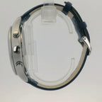 Watch Chronograph Sinobi Date Quartz Leather Strap Navy Blue 42mm