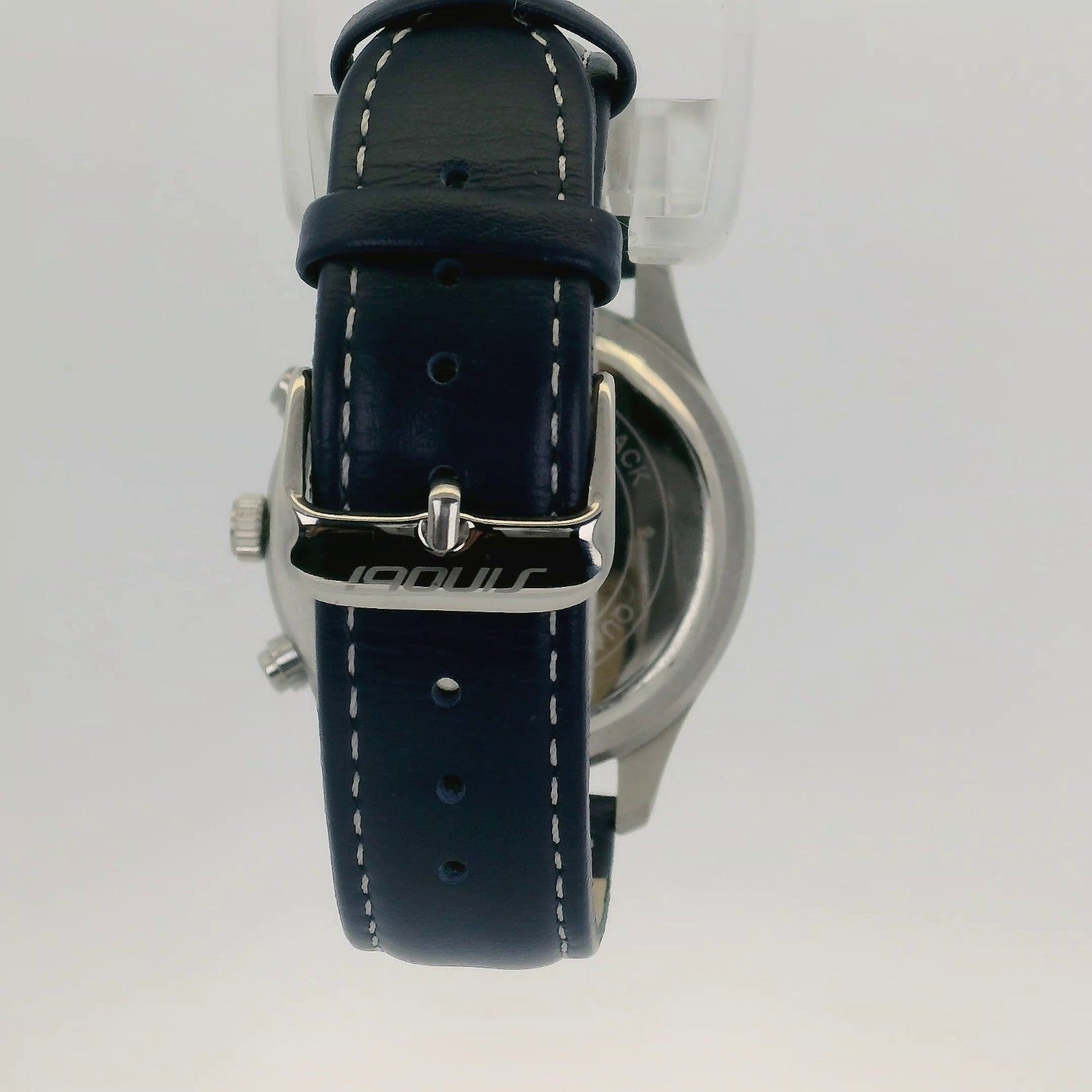 Watch Chronograph Sinobi Date Quartz Leather Strap Navy Blue 42mm