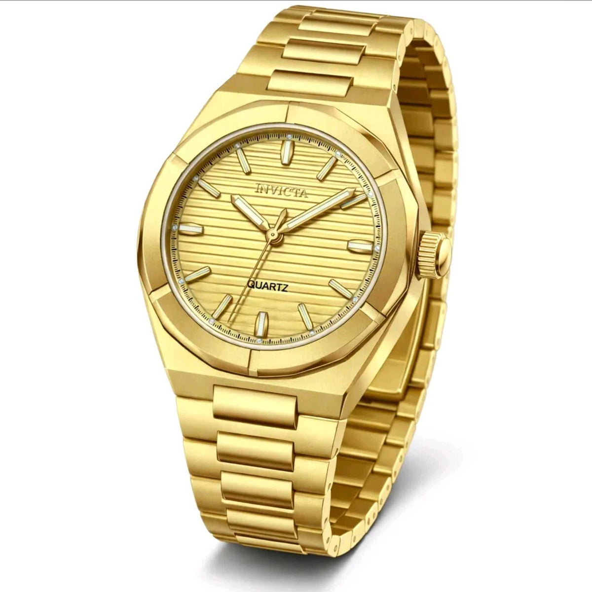 Yellow Gold Invicta Quartz Watch with Textured Dial