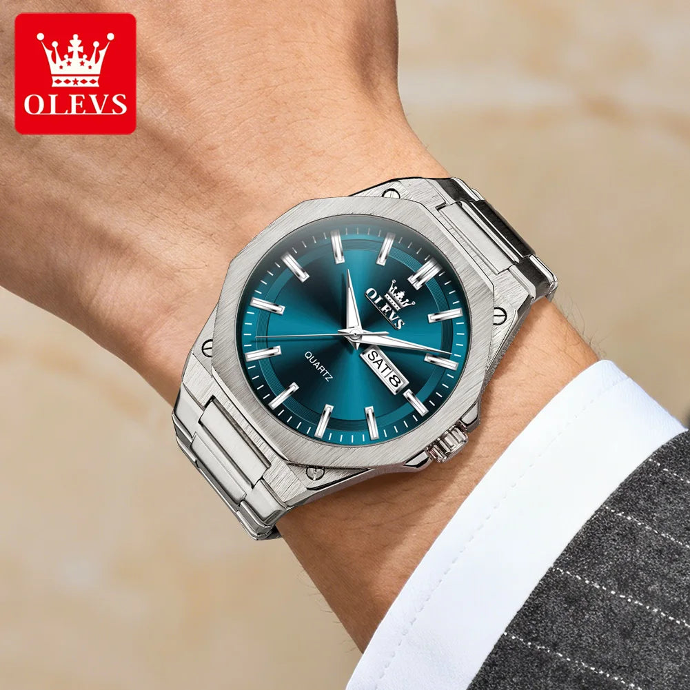 OLEVS 3733 Luxury Watch Design Waterproof Octagonal Classic Fashion Business - Stainless Steel  Quartz from Men