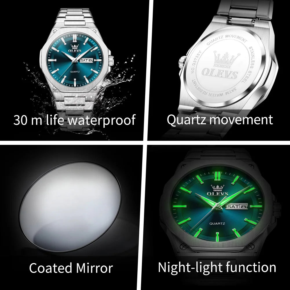 OLEVS 3733 Luxury Watch Design Waterproof Octagonal Classic Fashion Business - Stainless Steel  Quartz from Men