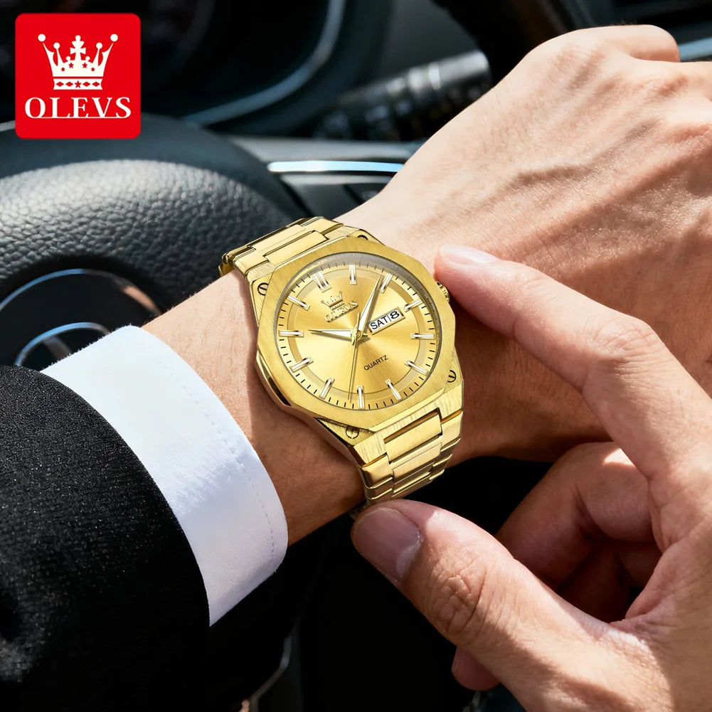 OLEVS 3733 Luxury Watch Design Waterproof Octagonal Classic Fashion Business - Stainless Steel  Quartz from Men