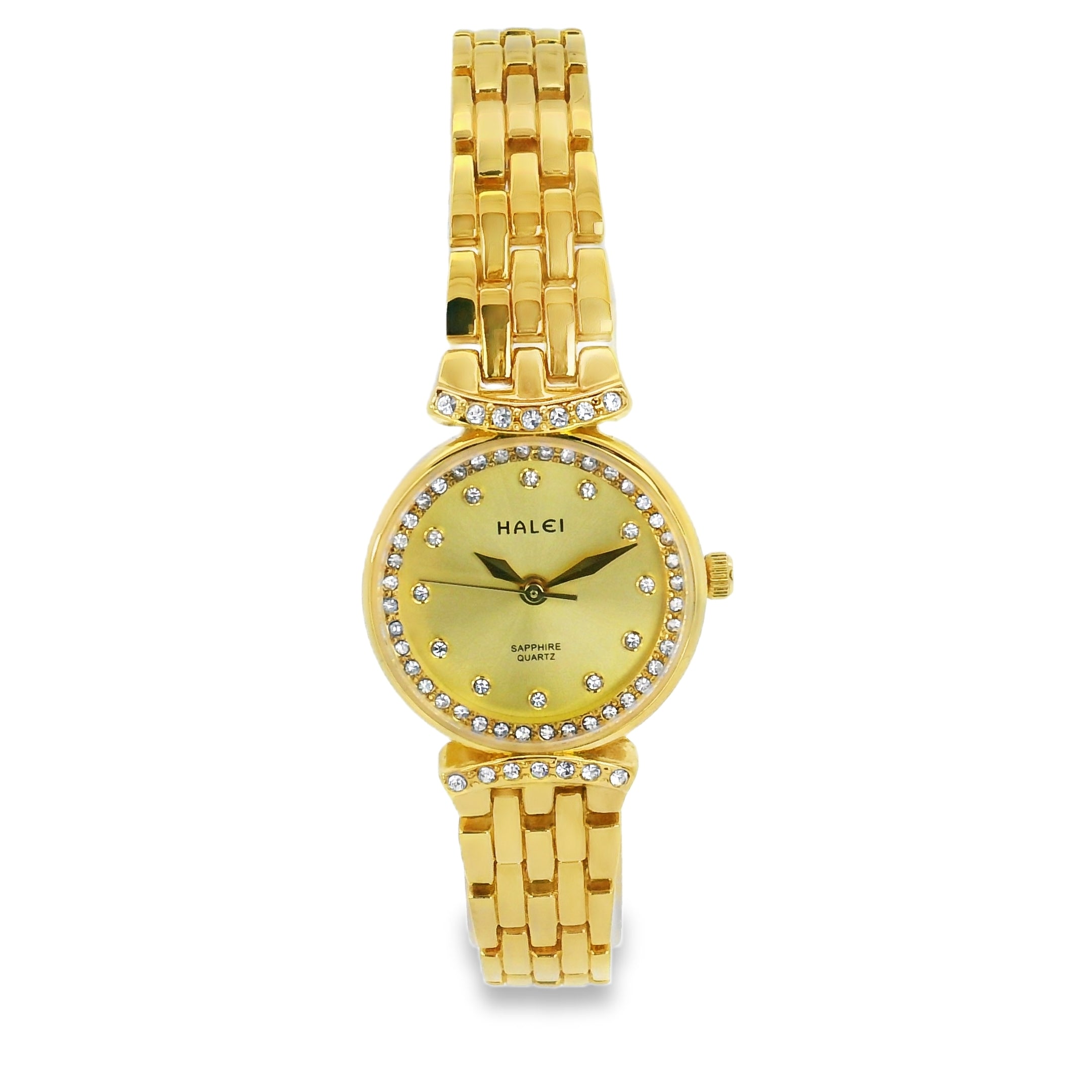 Halei Gold-Tone Watch with Fluted Bezel and Jubilee Bracelet