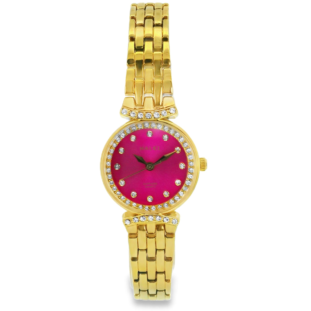 Halei Gold-Tone Watch with Fluted Bezel and Jubilee Bracelet