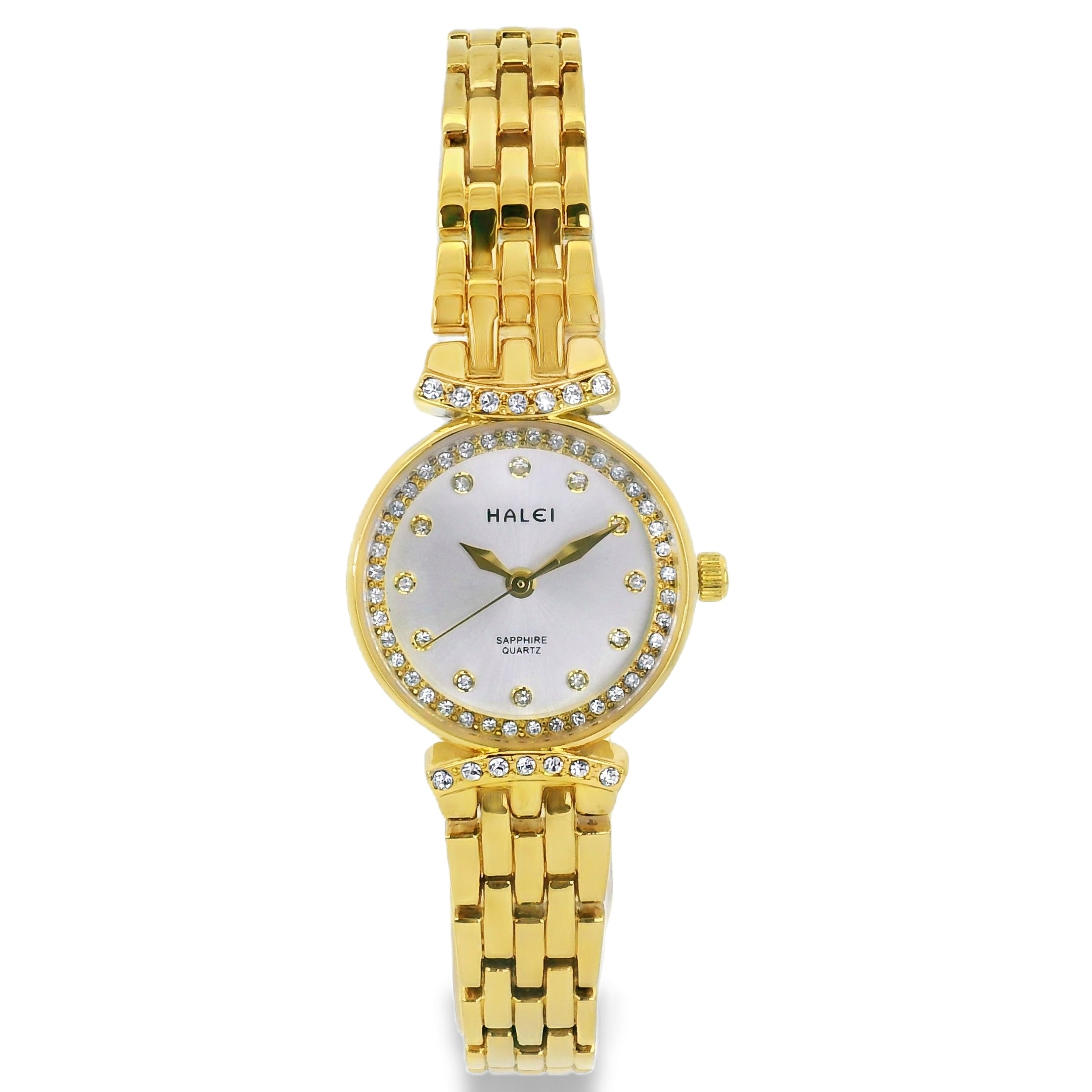 Halei Gold-Tone Watch with Fluted Bezel and Jubilee Bracelet