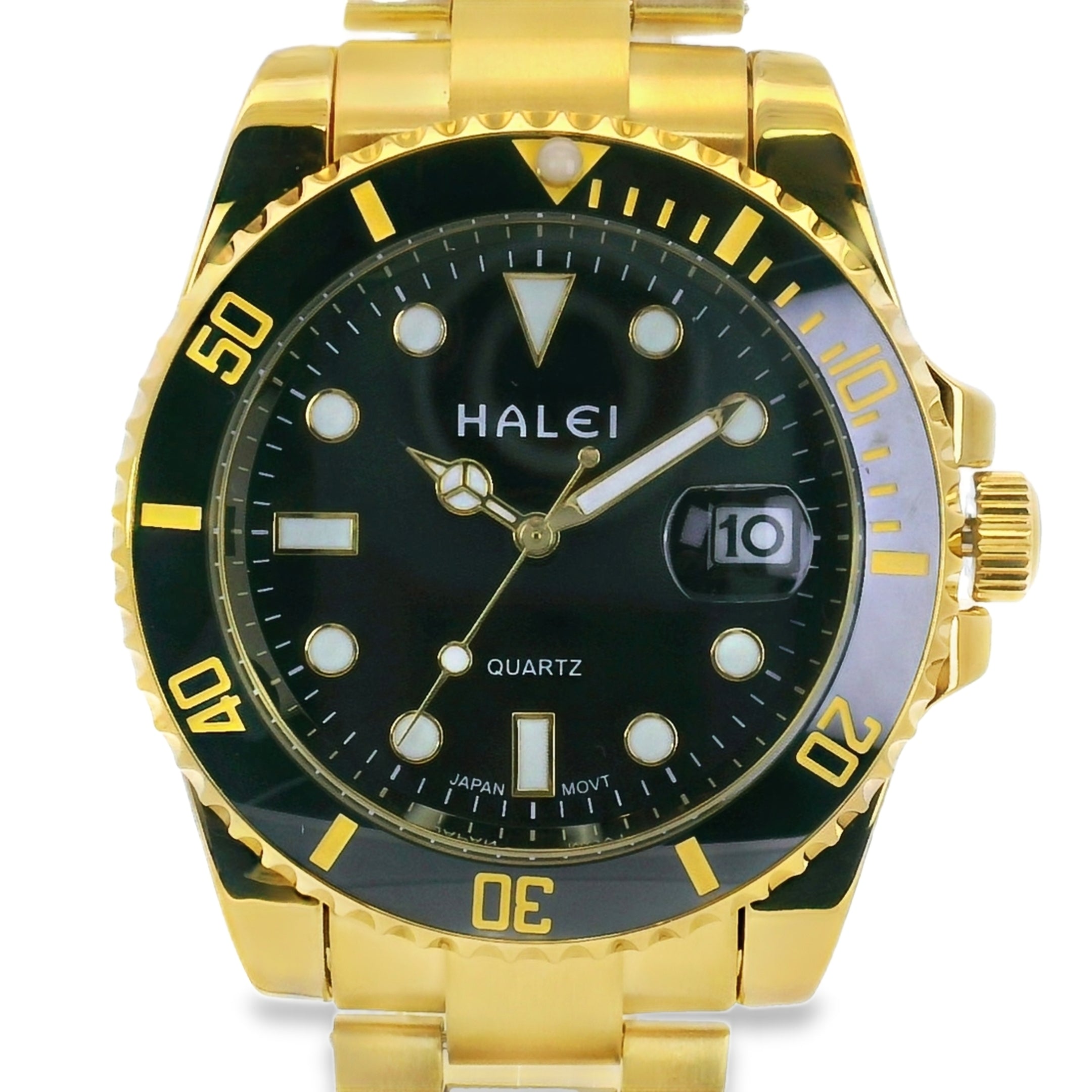 Halei Dive 40 mm Stainless Steel Back Watch – Water‑Resistant, Gold Bracelet, Fast UK Delivery