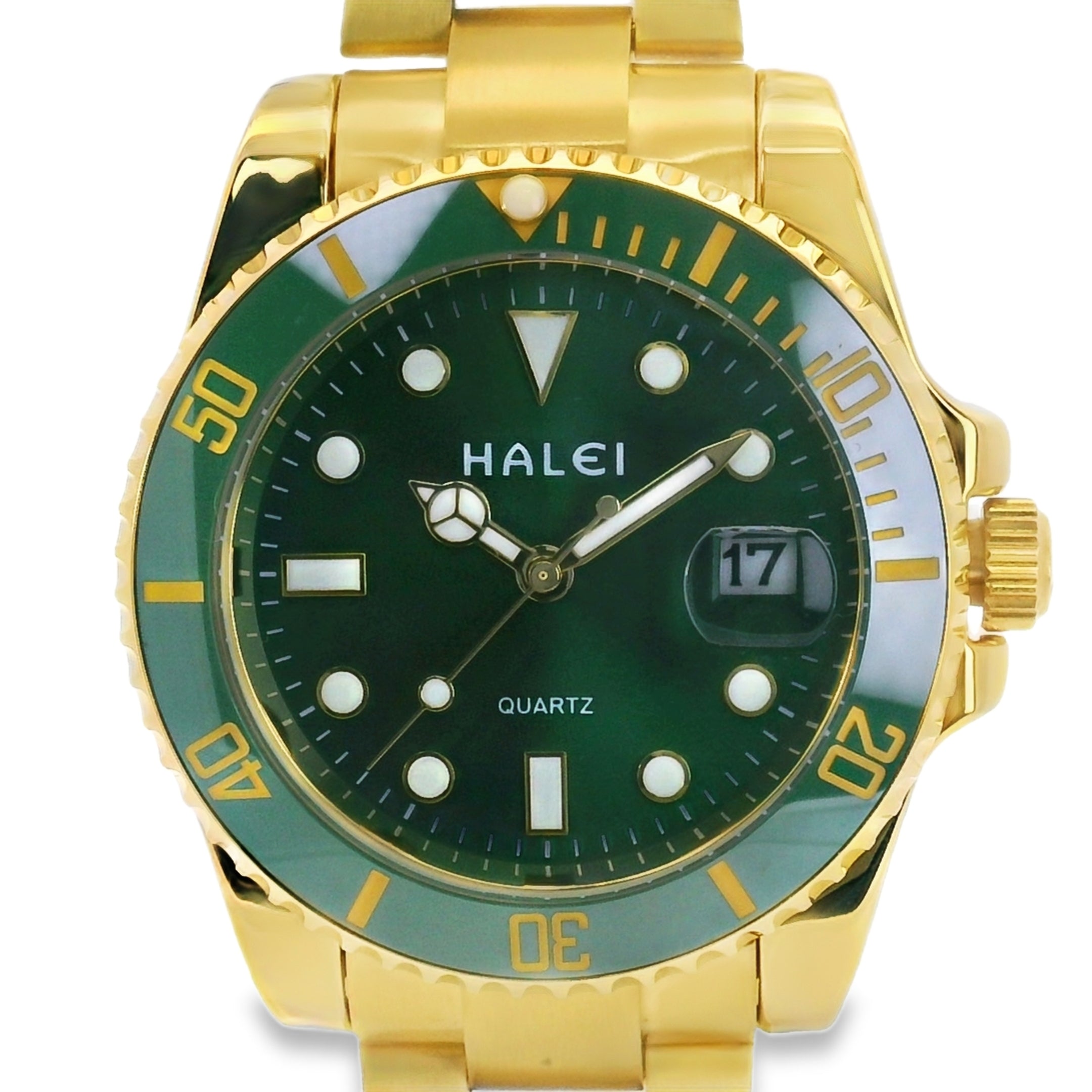 Halei Dive 40 mm Stainless Steel Back Watch – Water‑Resistant, Gold Bracelet, Fast UK Delivery