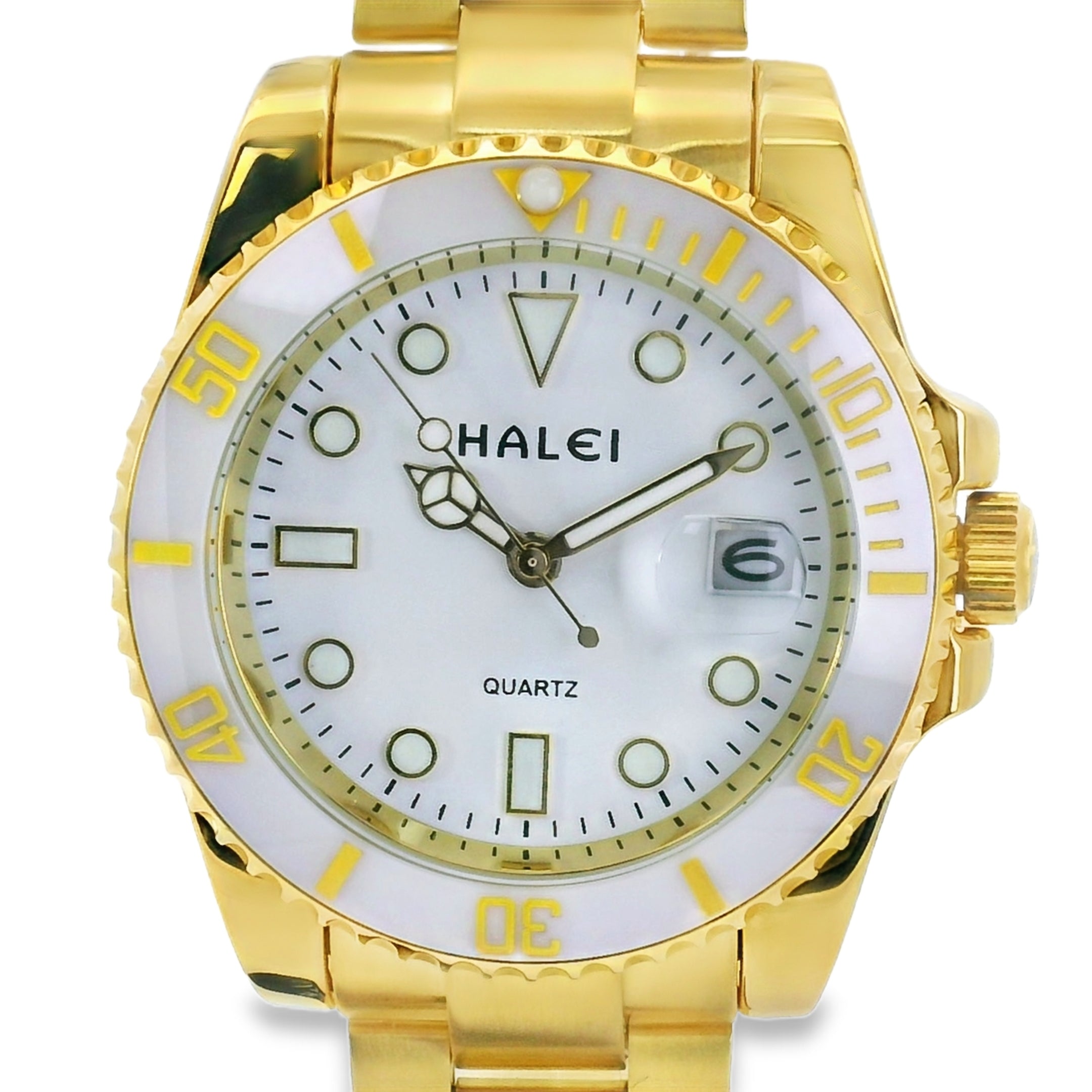 Halei Dive 40 mm Stainless Steel Back Watch – Water‑Resistant, Gold Bracelet, Fast UK Delivery