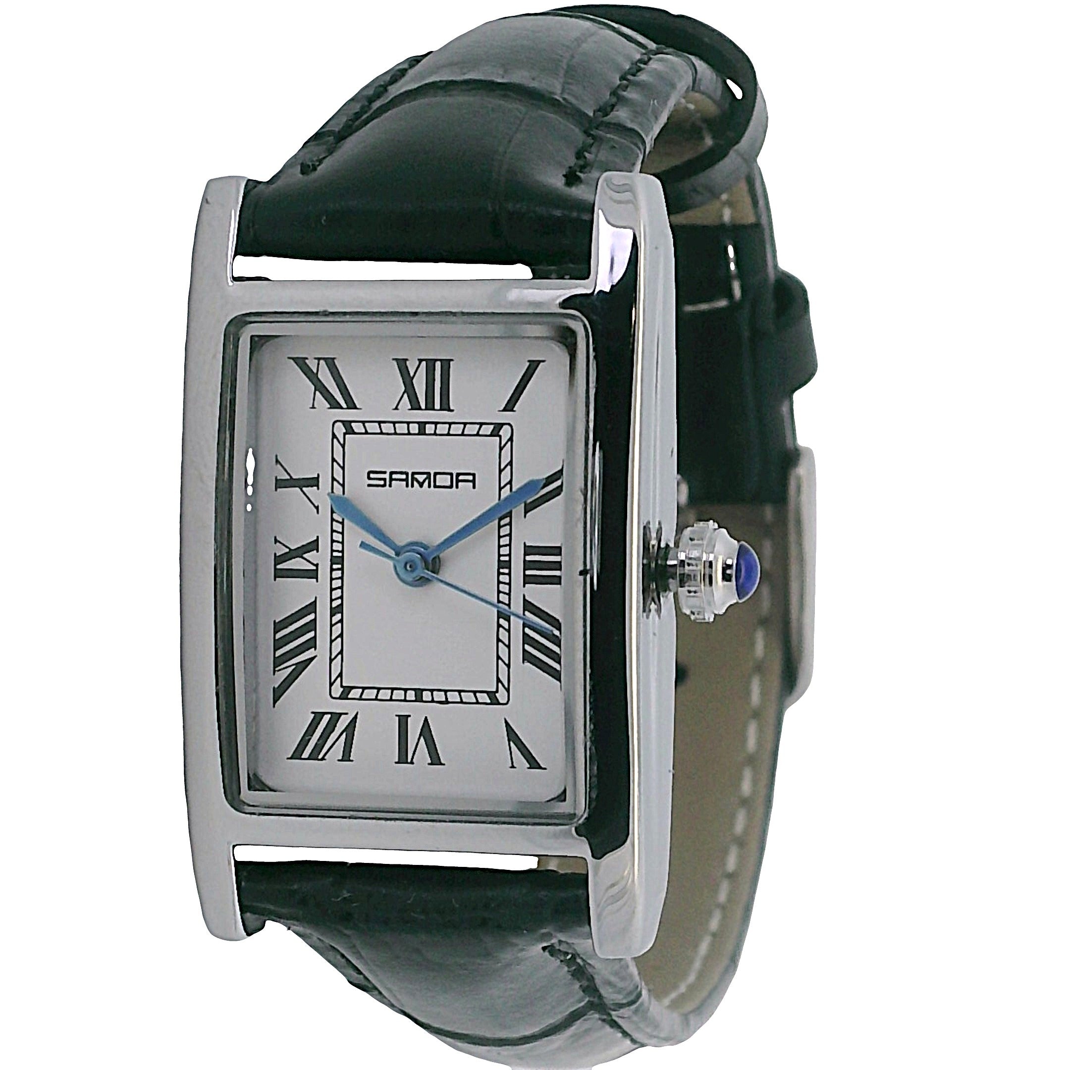 Elegant Samda Metal Watch with Black Leather Strap
