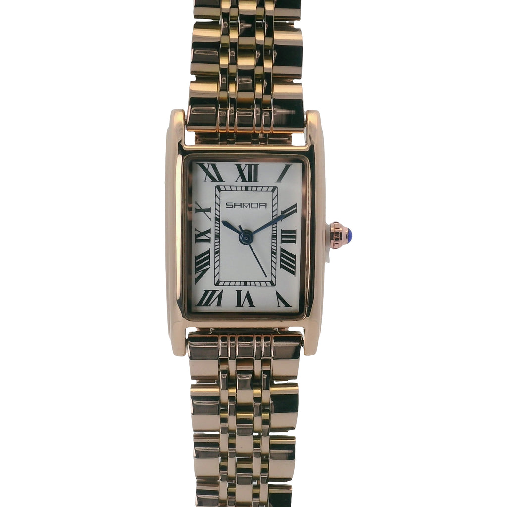 SAMDA WS106WG Elegant "Tank" Ladies Quartz Watch Rose Gold-Tone - 22x25.5mm Rectangular