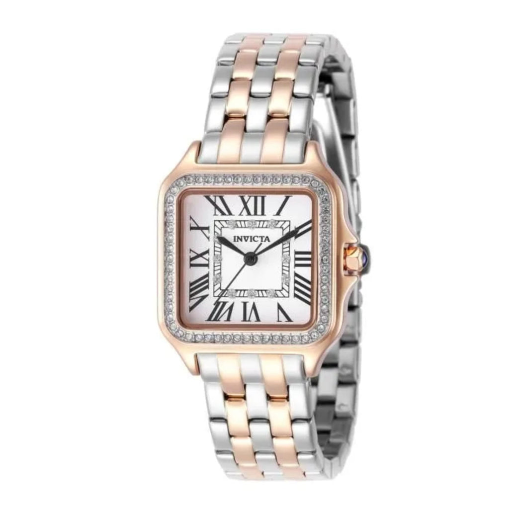 Invicta Angel Vitrine Two‑Tone Square Watch with Crystal Bezel & Roman Dial - Quartz