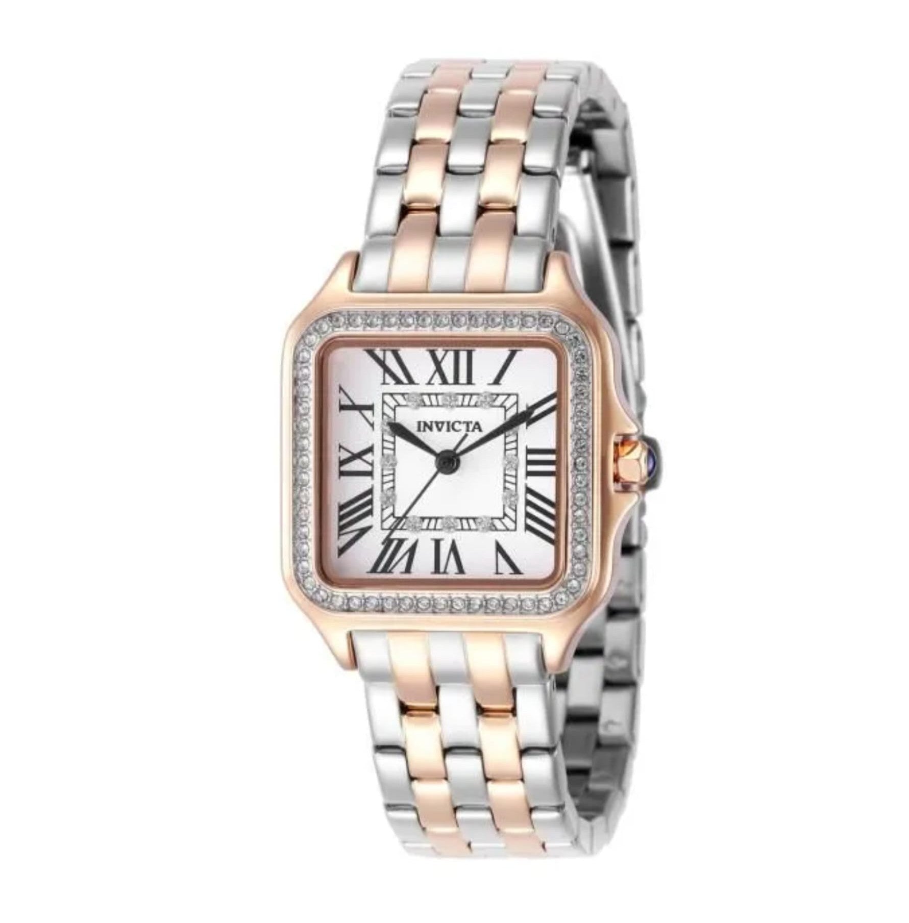 Invicta Angel Vitrine Two‑Tone Square Watch with Crystal Bezel & Roman Dial - Quartz