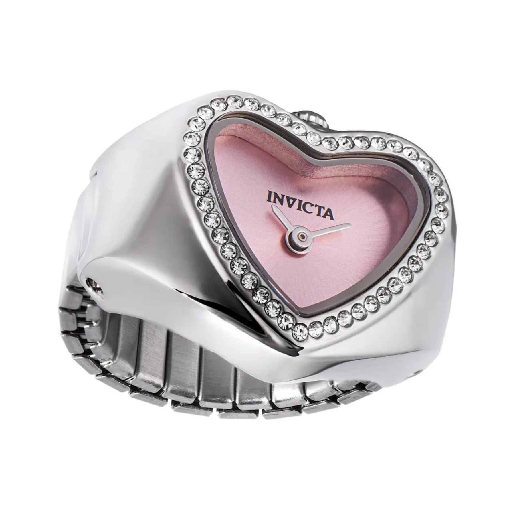 Invicta Angel Mini 49571 – White Gold Heart‑Shaped Halo Watch-Ring with Pink Dial