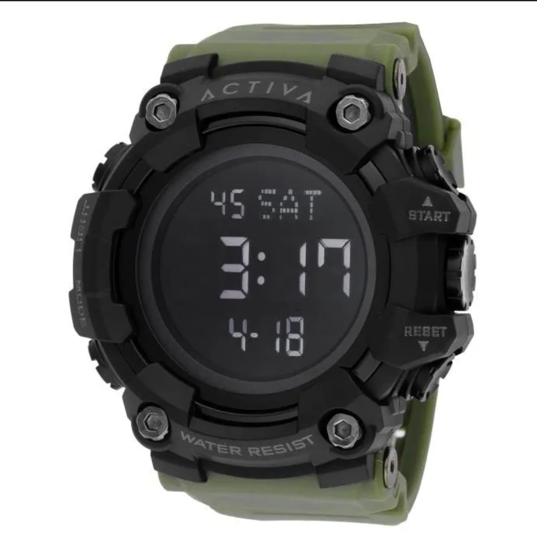 Activa Rugged Olive Green Digital Sports Watch – Military Style, Shock‑Resistant, 50M Water Resistant