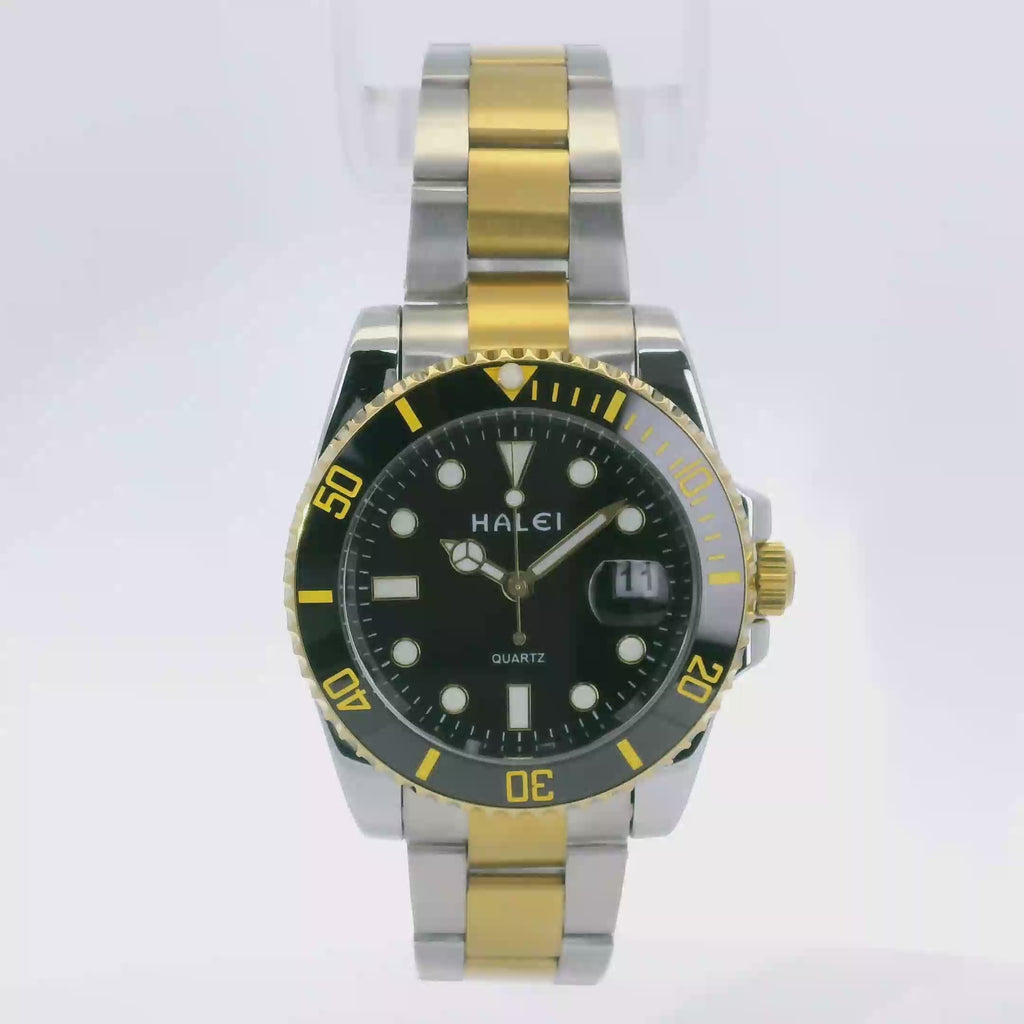 Halei Dive 40 mm Stainless Steel Back Watch – Water‑Resistant, Two‑Tone Bracelet, Fast UK Delivery