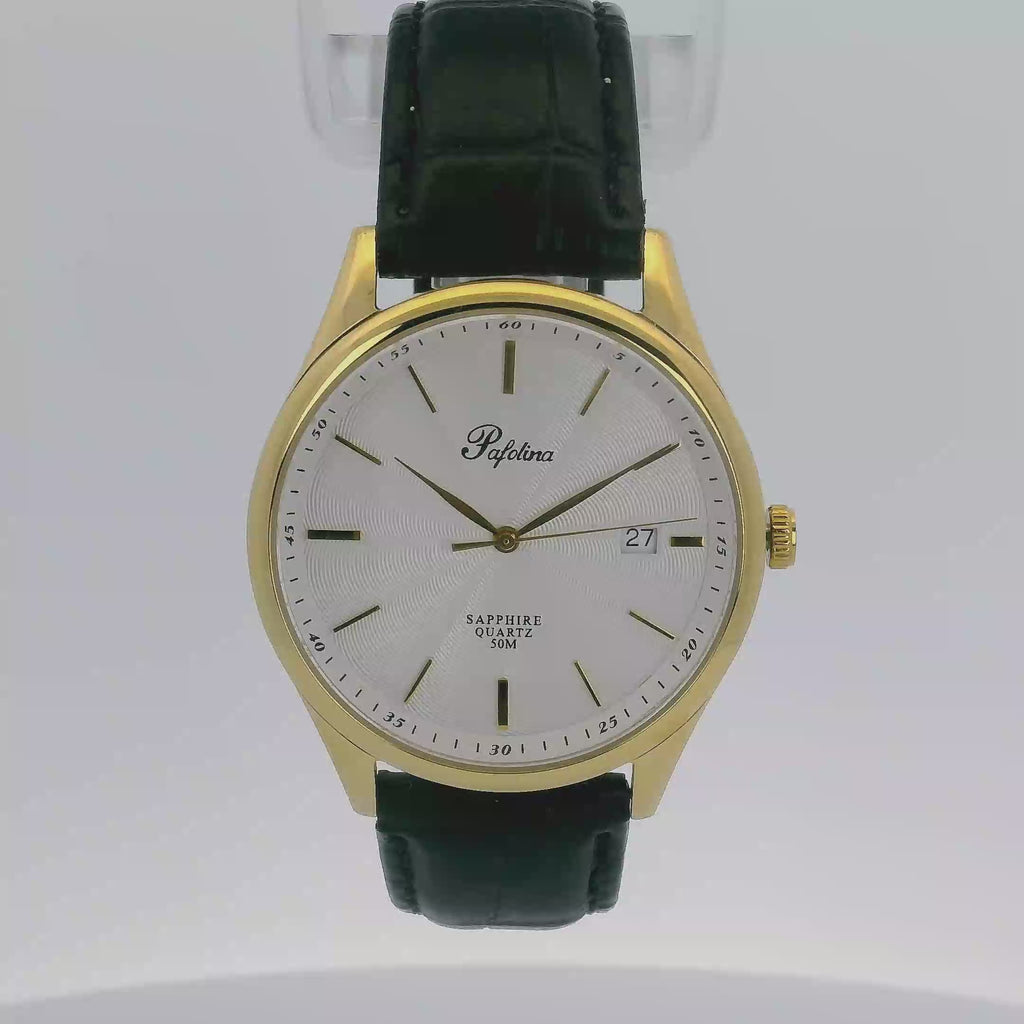 Pafolina Elegant Sapphire Quartz – Classic White Dial Gold & Black 40mm