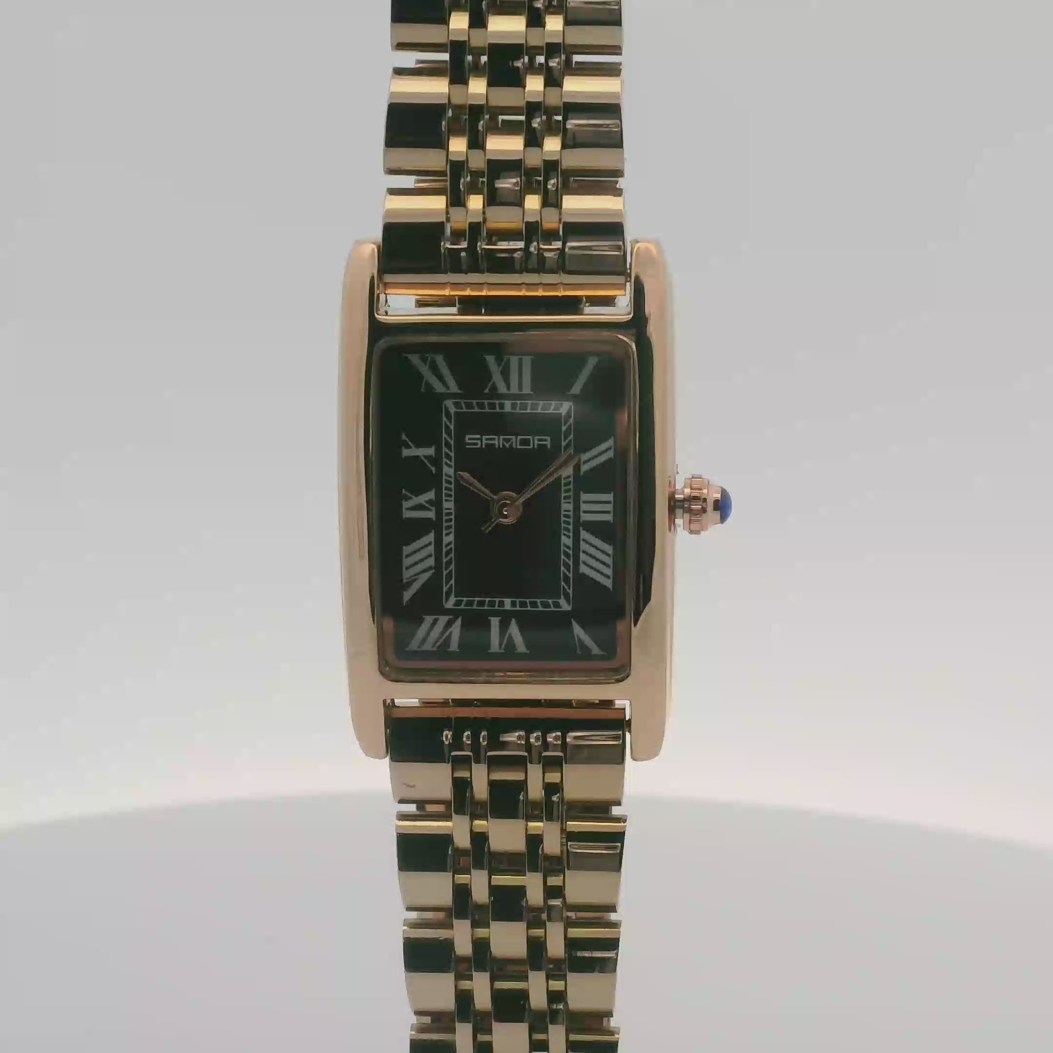 SAMDA WS106BG Elegant "Tank" Ladies Quartz Watch Rose Gold-Tone - 22x25.5mm Rectangular