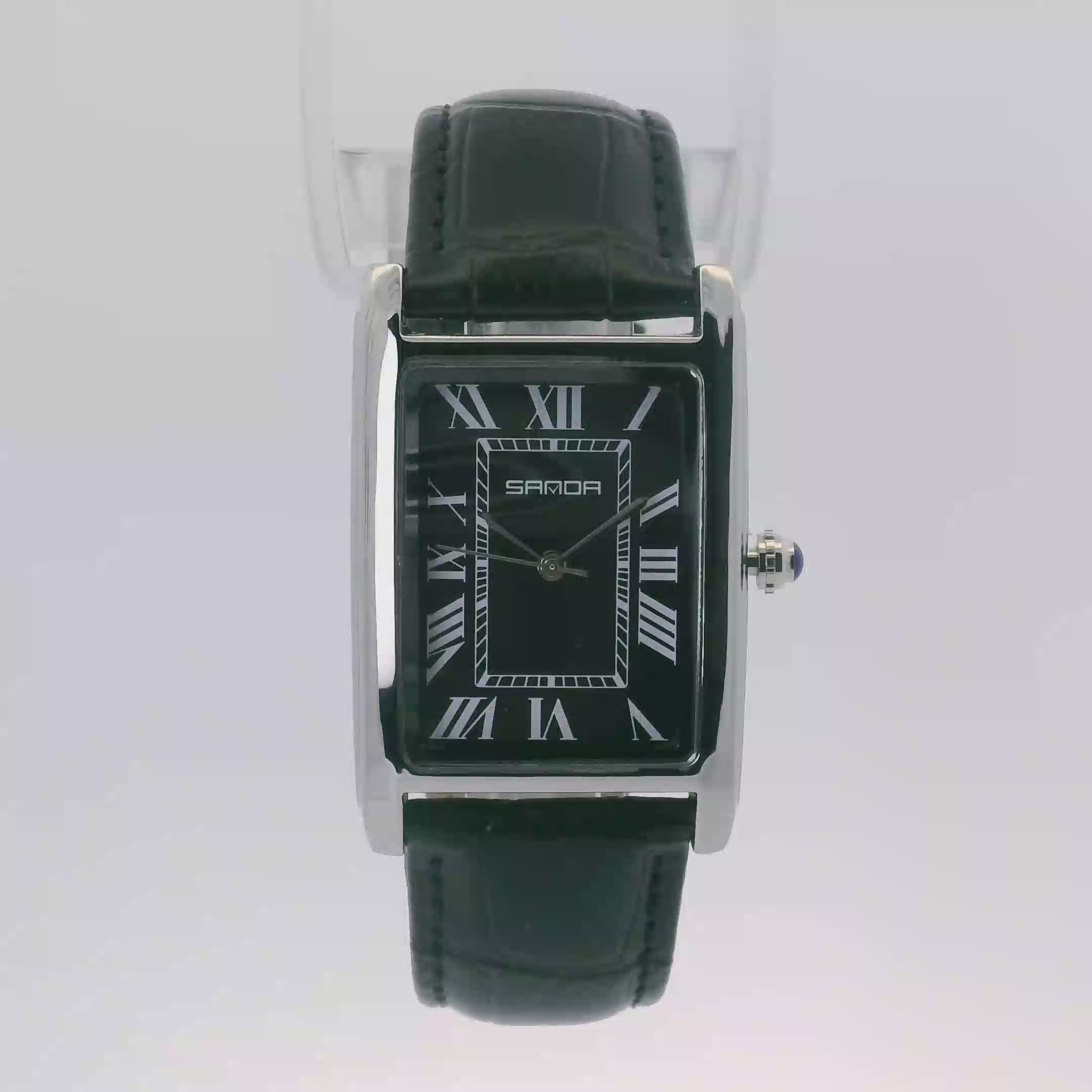 SAMDA WS102LB Elegant "Tank" Large Ladies Quartz Watch Silver-Tone 27.5x31mm Rectangular