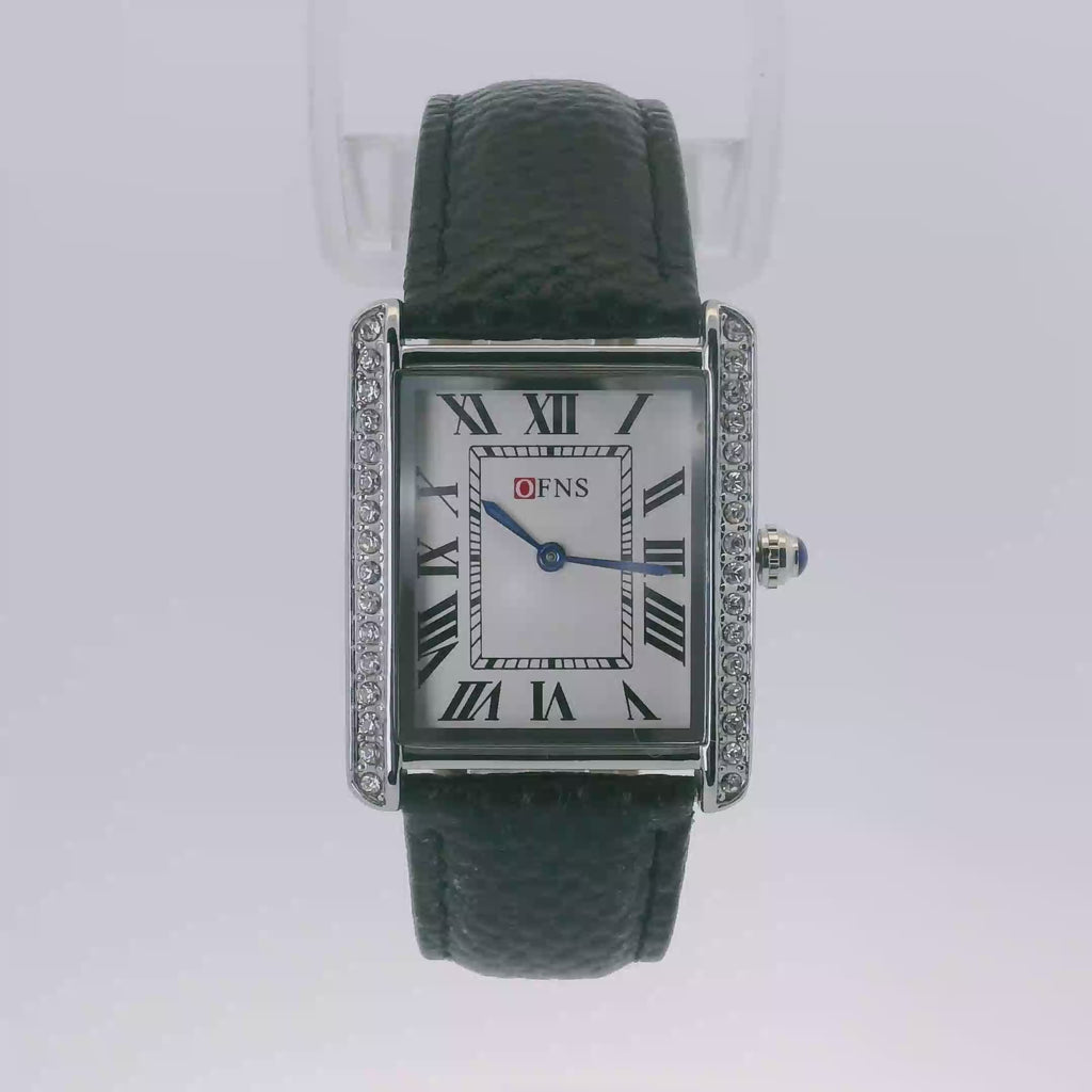 OFNS WS108WLL Elegant "Tank" Large Crystal  Quartz Watch Silver-Tone - 34mm Square